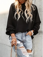 preiswerte Elegante Oberteile-Hemd Bluse Damen Schwarz Weiß Rosa Solide / einfarbig Puffärmel Täglich Modisch Stehkragen Regular Fit S