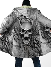 cheap Men&#039;s Print Fleece Jackets-Men&#039;s Totem Winter Coat Fleece Jacket Coat Warm Breathable Comfortable Vintage Abstract Sports &amp; Outdoor Daily Wear Going out Zipper Pocket Print Fall &amp; Winter Hoodie Long Sleeve Black Green Gray