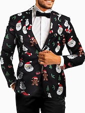 cheap Christmas Blazer-Men&#039;s Christmas Ugly Party Blazer Jacket Regular Tailored Fit Snowflake Printing Single Breasted One-button for Dinner Prom Holiday Plus Size Xmas 2023