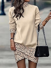billiga Sweatshirt &amp; hoodie klänningar-kvinnors svart klänning arbetsklänning fritidsklänning fodral klänning mode vinterklänning daglig mini klänning tryck stativ långärmad leopard blommig lös passform svart vit gul höst vinter xxl