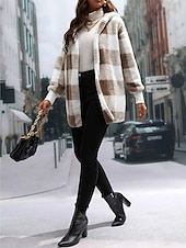 economico Giacche in finta pelle-Per donna Giacca in pile Cappotto teddy Giacca con cappuccio Tenere al caldo Traspirante Tasche In pile Informale Stile di strada Righe e Plaid Da mare San Valentino Strada Da tutti i giorni