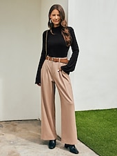 abordables pantalons pour femmes-pantalon habillé taille haute à jambe large