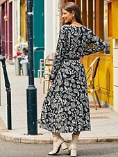 voordelige casual jurkje met print-Swing midi-jurk met bloemenprint en v-hals