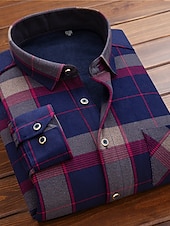 preiswerte Herren-Oberhemden-Herren Oberhemd Kariertes Hemd trachtenhemd Kragenhemd Fleece-Shirt Knopfhemd Overshirt Plaid / Karomuster Hochzeit Party A B C D Langarm Quadratischer Ausschnitt Winter Bekleidung Warm