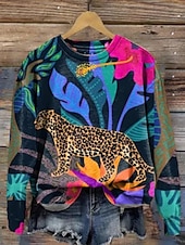 ieftine Vârfurile animalelor-hanorac de damă pulover poliester grafic casual sport imprimeu îmbrăcăminte sport activă cu gât rotund top cu mânecă lungă micro-elastic toamna &amp;amp; țesătură moale și confortabilă pentru iarnă