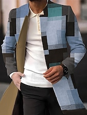 billiga lättviktsrock för män-Herr Pläd / Rutig Grafiska tryck Geometri Vinterkappa Rock Kappa Håller värmen Andningsfunktion Bekväm Mode Streetwear Affär Arbete Klä till Jobbet Utekväll Ficka Mönster Höst vinter Nedvikt Långärmad
