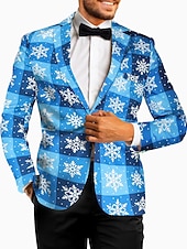 cheap Christmas Blazer-Men&#039;s Christmas Ugly Party Blazer Jacket Regular Tailored Fit Snowflake Printing Single Breasted One-button for Dinner Prom Holiday Plus Size Xmas 2023