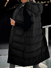 billige Dunvester-Dame سترة Hold Varm Pustende Knapper Lomme Mote Fritid Gate stil عادي utendørs Feriereise Gate Dagligdagstøy Enkeltkneppet Lang Hettegenser Normal Ermeløs Yttertøy Svart Hvit Himmelblå Høst Vinter