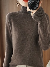 billige Gensere og topper-Dame Pullover genser Stilfull Fritid Myk Helfarge Riflet Rullekrage Overstørrelse Langermet Vanlige topper Strikke utendørs Valentinsdag Daglig Svart Grønn Høst Vinter
