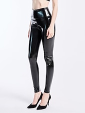cheap Party women&#039;s Pants-Women&#039;s Leggings Fashion Streetwear Full Length High Waist Plain High Cut Breathability Soft Comfortable Micro-elastic Outdoor Vacation Party Wine Black Royal Blue Fall Winter Regular Fit
