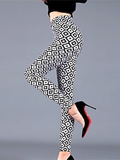 cheap Leggings-Women&#039;s Leggings Fashion Streetwear Full Length Mid Waist Geometric Striped Elastic Waist Print Breathability Comfortable Micro-elastic Outdoor Street Daily Black and white stripes black vertical