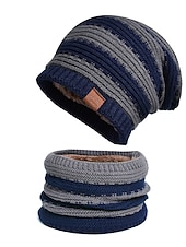 abordables Sombreros-2 unids/set bufanda tejida gorro de invierno para mujer &amp; Conjunto de gorro, gorro calentador de invierno a prueba de viento para ciclismo y esquí al aire libre