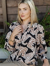 economico Bluse e camicie-camicetta casual con stampa di lettere e collo rotondo