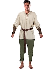 お買い得  衣装-レトリ／ヴィンテージ 中世 ルネッサンス パンツ セット ウエストベルト 海賊 バイキング Ranger 男性用 バイキング ファンタジー ハロウィーン カーニバル マスカレード カーニバル 性能 マスカレード 成人 シャツ パンツ ベルト