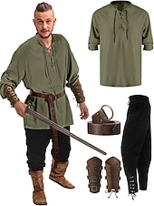 お買い得  衣装-レトリ／ヴィンテージ 中世 ルネッサンス パンツ セット ウエストベルト 海賊 バイキング Ranger 男性用 バイキング ファンタジー ハロウィーン カーニバル マスカレード カーニバル 性能 マスカレード 成人 シャツ パンツ ベルト