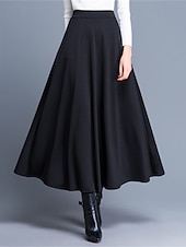 preiswerte Schlichte Röcke-Damenrock A-Linie Swing Midi Hohe Taille Röcke Tasche einfarbig Street Alltag Winter Elegant Mode Wein Schwarz Rot