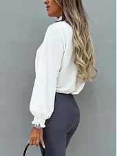 preiswerte Elegante Oberteile-Hemd Bluse Damen Schwarz Weiß Rosa Solide / einfarbig Puffärmel Täglich Modisch Stehkragen Regular Fit S