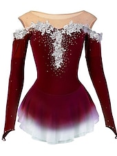 preiswerte Eiskunstlaufkleider-Eiskunstlaufkleid Damen Mädchen Eislaufen Kleider Gelb Rosa Dunkellila Patchwork Gitter Spandex Hochelastisch Wettbewerb Eiskunstlaufkleidung Kristalle Dummes Licht Modisch Langarm Eislaufen