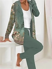 billige Sweatsuits for kvinner-Dame 2 Deler Aktiv Daglig Hettegenser Track Suit Bukser Sett Bukser Langermet Hette Blomster Snortrykk Utendørs Fritid Hvit Rosa Mørk Marine Høst  Vinter Vanlig Passform