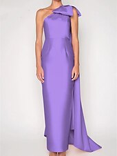 preiswerte ROT-Sheath Abendkleid Elegantes Kleid Formaler Sweep  Brush Train Ärmellos Ein-Schulter Satin mit Schulterblume