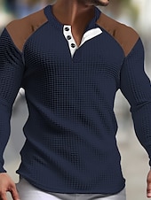olcso Alkalmi Henley póló-Férfi Póló Gofri Henley ing Henley ing Tee Top Hosszú ujjú ing Színes Henley Utca Vakáció Hosszú ujj Kollázs Ruházat Divat Dizájn Alap