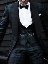 baratos Trajes de Regresso a Casa-Tuxedos de Festa Masculinos Trajes Negócios Verde Xadrez Ajuste Slim 3 Peças com Um Botão