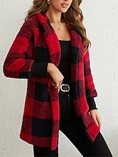 economico Giacche in finta pelle-Per donna Giacca in pile Cappotto teddy Giacca con cappuccio Tenere al caldo Traspirante Tasche In pile Informale Stile di strada Righe e Plaid Da mare San Valentino Strada Da tutti i giorni