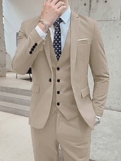 cheap Formal Suits-Black White Burgundy Men&#039;s Wedding Party/Evening Suits Solid Colored 3 Piece Formal Standard Fit Single Breasted One-button