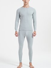billiga Pyjamas-Herr Termiskt underställ Sovkläder Termiskt set 2 delar Slät Varm Mode Ledigt Hem Dagligen Säng Bomull Komfort Varm Mjuk Rund hals Långärmad T-shirt Byxa Höst Vinter Svart Vit