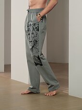 levne Domov-Pánské Zvíře Lev Plátěné kalhoty Kalhoty Volné kalhoty Středně vysoký pas Šik ven Havajské Designové Ležérní Denní Dovolená Šňůrky Elastický pas 3D tisk Jaro léto 3D tisk Vodní modrá Trávová zelen