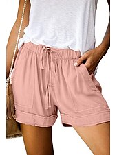 baratos Shorts de linho de algodão-Mulheres Normal Shorts inspirados em linho Calção Moda Básico Casual Curto Cintura Média Simples Bolsos Perna larga Folgado Leve Exterior Micro-Elástica Diário Feriado Streetwear Azul Claro Vermelho