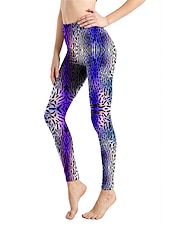 cheap Graphic Leggings-Women&#039;s Leggings Active Fashion Full Length High Waist Leopard Gradient Snake Print Elastic Waist Print Breathable Soft Comfortable Micro-elastic Outdoor Vacation Home Leopard Print 0358 blue and