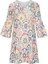 ieftine Rochii cu Imprimeu-Pentru femei Rochie casual Rochie etnică Rochie de schimb Rochie Mini Portocaliu Bej Lungime Manșon 3/4 Floral Bufantă Vară Primăvară În V Vacanță Potrivire Largă 2023 S M L XL XXL 3XL