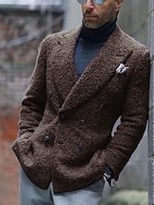 baratos Blazer e Jaqueta-Homens Jaqueta Blazer Colar de fechamento Moda Casual Cor Sólida Exército verde Roxo Marron Moderno Seis botões de peito duplo
