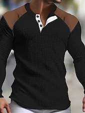 olcso Alkalmi Henley póló-Férfi Póló Gofri Henley ing Henley ing Tee Top Hosszú ujjú ing Színes Henley Utca Vakáció Hosszú ujj Kollázs Ruházat Divat Dizájn Alap