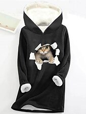 levne Mikiny a mikiny-dámská mikina mikina pulovr šerpa polyester kočka dopis ležérní sportovní potisk teplý fuzzy comfrt mikina s dlouhým rukávem top mikroelastický pad &amp;amp; zimní comfrt prodyšná měkká tkanina