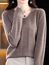 billiga Solida färger-Dam Pullover tröja Mode Ledigt Mjukt Ensfärgat Ribbad V-hals Stickat Långärmad Vanliga toppar Sticka Utomhus Dagligen Utekväll Skogsgrön Körsbärsröd Höst Vinter