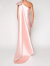 preiswerte ROT-Sheath Abendkleid Elegantes Kleid Formaler Sweep  Brush Train Ärmellos Ein-Schulter Satin mit Schulterblume
