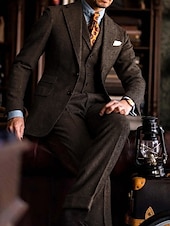 voordelige Formele pakken-Heren Tweed Trouwpakken Lichtblauw Bordeaux Effen Tailored Fit 3-delig Enkele Knopen
