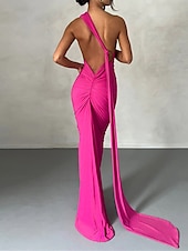abordables robe noire midi-Femme robe blanche robe noire Robe de bal Ruché Dos Nu Une Epaule Sans Manches robe demoiselle d honneur Occasion spéciale Noir Blanche Printemps Hiver