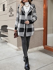 economico Giacche in finta pelle-Per donna Giacca in pile Cappotto teddy Giacca con cappuccio Tenere al caldo Traspirante Tasche In pile Informale Stile di strada Righe e Plaid Da mare San Valentino Strada Da tutti i giorni
