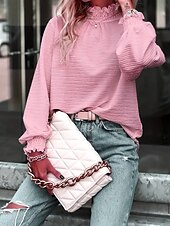 preiswerte Elegante Oberteile-Hemd Bluse Damen Schwarz Weiß Rosa Solide / einfarbig Puffärmel Täglich Modisch Stehkragen Regular Fit S