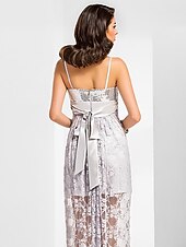 voordelige Bruiloften &amp; Feesten-Strak / kolom Geïnspireerd door vintage Jurk Formele avonden Militair gala Tot de grond Mouwloos Sweetheart halslijn Kant met Sjerp / Lint Drapering 2023