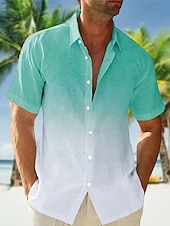 voordelige heren overhemd met knopen-Voor heren Overhemd Zomer overhemd Strand Kleding Normaal shirt Overhemd met knopen Overhemden zonder broek Blozend Roze Marineblauw blauw Oranje Groen Korte mouw Verloop Revers Vakantie Casual