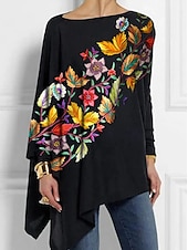 economico Top Floreali-Blusa da donna maniche lunghe tunica top floreale moda spalle scoperte top regolari print vacanze fine settimana asimmetrica nera gialla rossa primavera e autunno