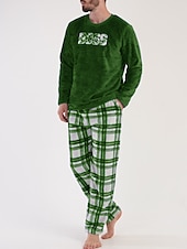 levne Pyžama-Pánské Společenské oblečení Noční prádlo Sady nočního prádla Pyžamový top a kalhoty 2 kusy Pléd stylové Na běžné nošení Pohodlné Domů Denní Flanel Pohodlné Tričkový Dlouhý rukáv Pullover Kalhoty