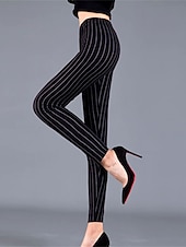 cheap Leggings-Women&#039;s Leggings Fashion Streetwear Full Length Mid Waist Geometric Striped Elastic Waist Print Breathability Comfortable Micro-elastic Outdoor Street Daily Black and white stripes black vertical