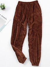 billiga Sovtoppar och underdelar till dam-dam loungewear byxor prick enkel plysch fritidshem daglig semester flanell varm andningsbar byxa resår midja höst vinter hem outfits