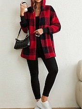 economico Giacche in finta pelle-Per donna Giacca in pile Cappotto teddy Giacca con cappuccio Tenere al caldo Traspirante Tasche In pile Informale Stile di strada Righe e Plaid Da mare San Valentino Strada Da tutti i giorni