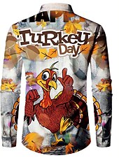 economico Stampa animal-Per uomo Turchia Camicia Camicia con bottoni Manica lunga Artistico Astratto Esterno Strada Casual / quotidiano Autunno inverno Collo ripiegabile Bottoni Stampa Grigio